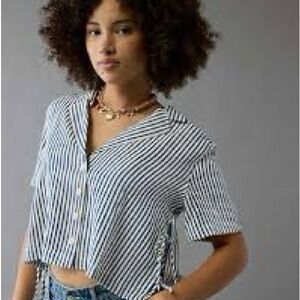 AE Short-Sleeve Tie Side Seersucker Button-up Shirt